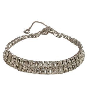 Bellini Silver Tone Clear Baguette Rhinestone Bracelet 7.5" Long, Signed K922